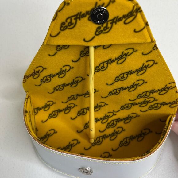 Ed Hardy White Embroidered Sunglass Case Butterflies Flower Snap Close CASE ONLY - Picture 5 of 8